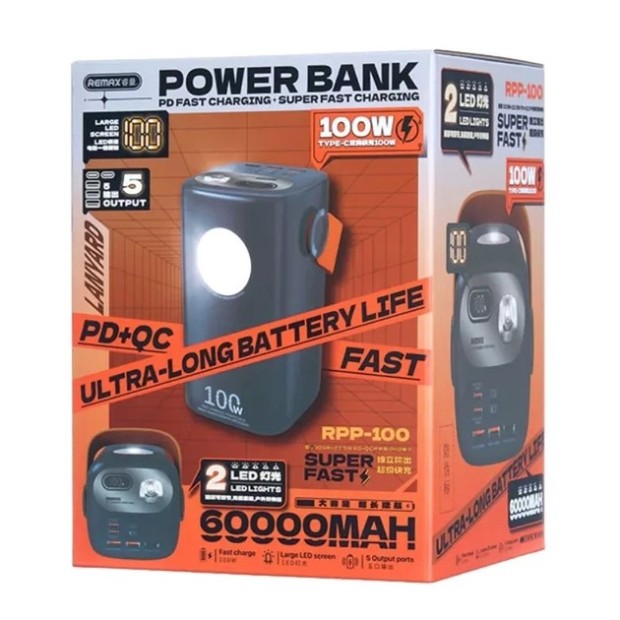 PowerBank Remax RPP-100 60000мАг 100Вт + 22.5Вт PD QC (Синій)